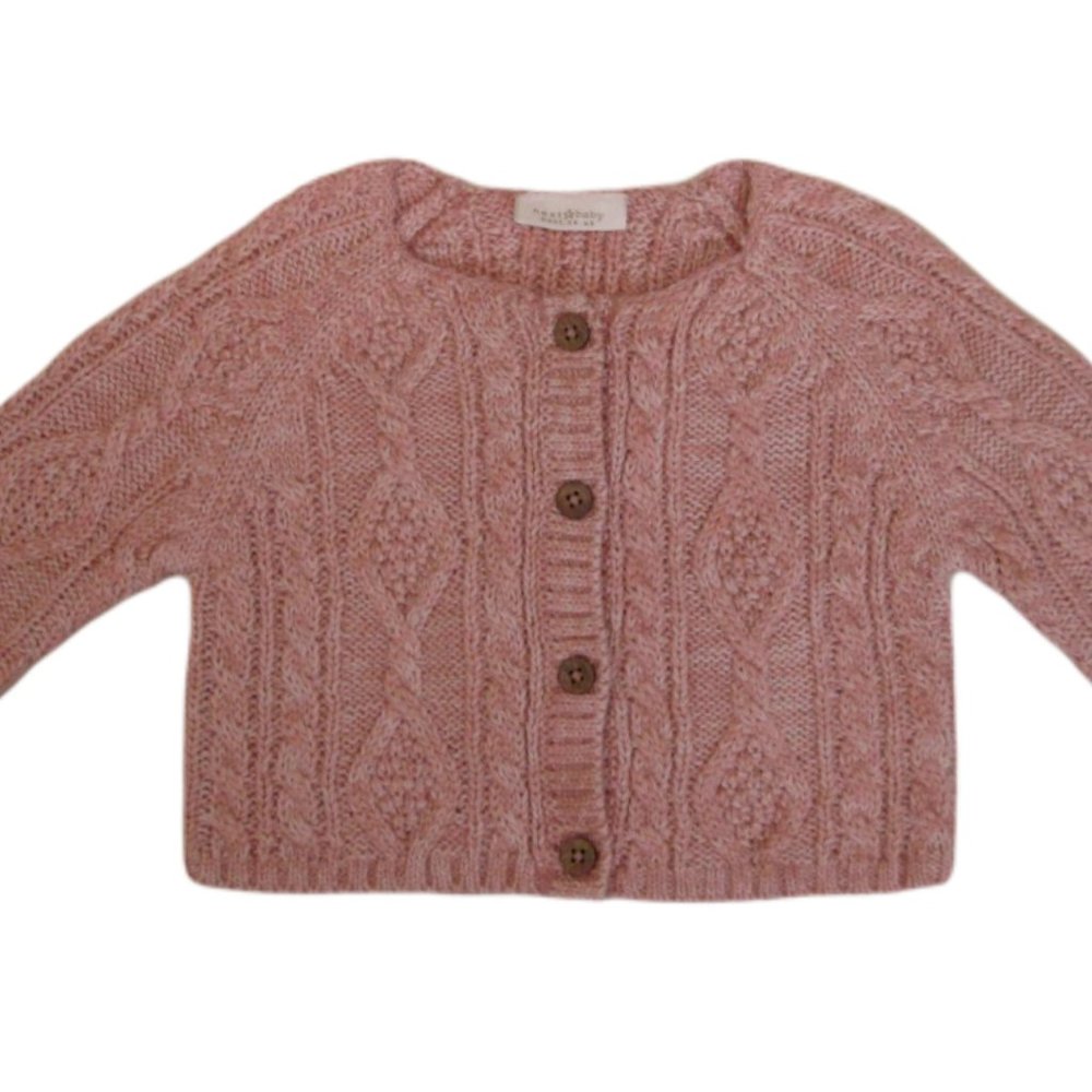 Cable Knit Baby Cardigan Sweater 3-6Mo Pink & White Diamond Girls Next Brand New
